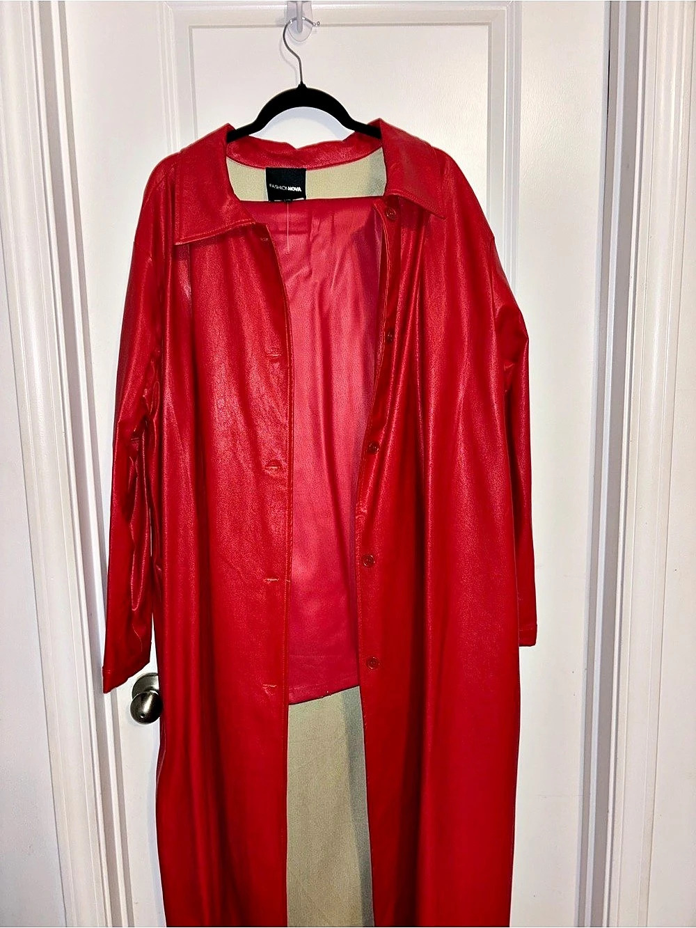 Fashion Nova Faux Leather Trench Coat and leather pants set Red Size 2X